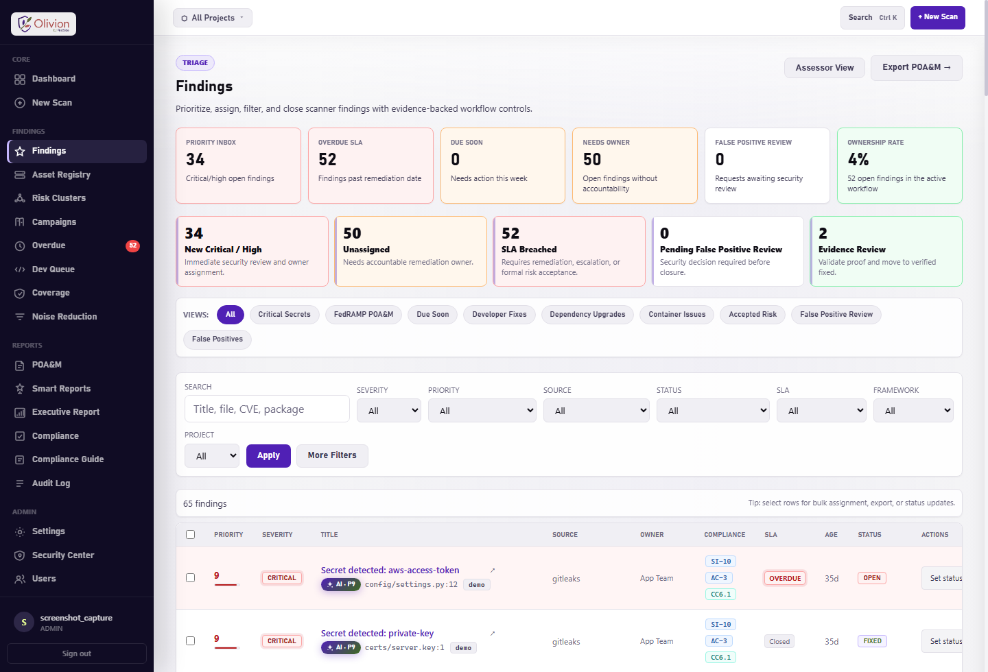 Olivion findings screenshot
